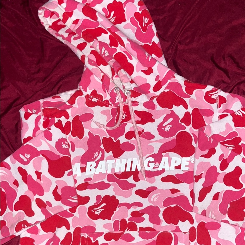 Bape Red and Pink ABC Camo Pullover Hoodie